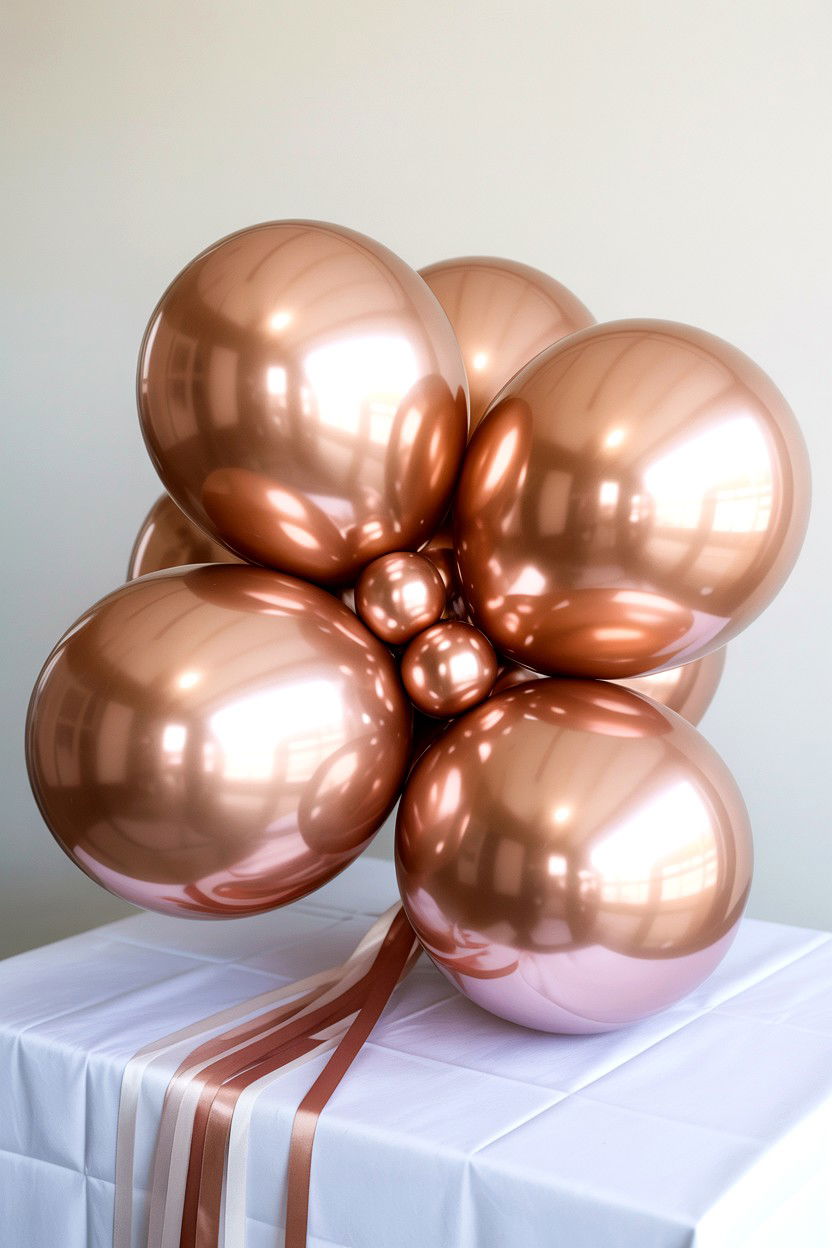 Rose gold balloon cluster - 25 Valentine's Day Balloon Centerpiece Ideas