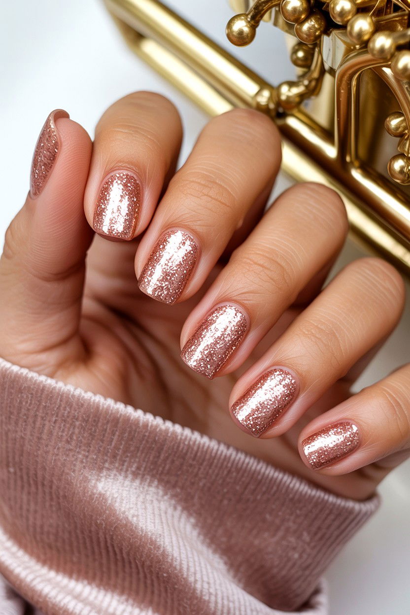 Rose gold sparkle nails - 25 Glitter Valentine's Day Nail Ideas