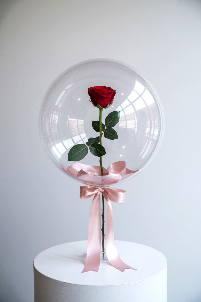 Rose inside clear balloon - 25 Valentine's Day Clear Balloon Ideas