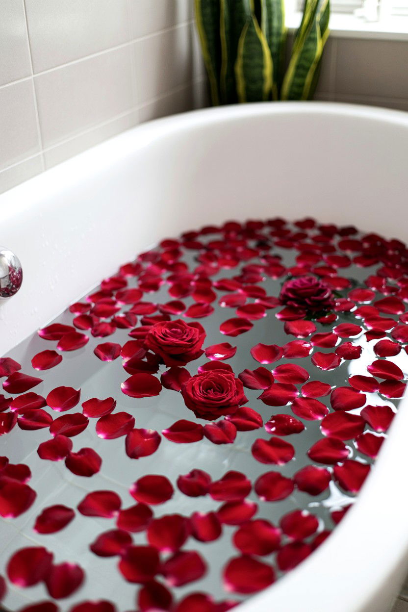Rose petal bath - 25 Valentine's Day Candle Lit Bath Ideas