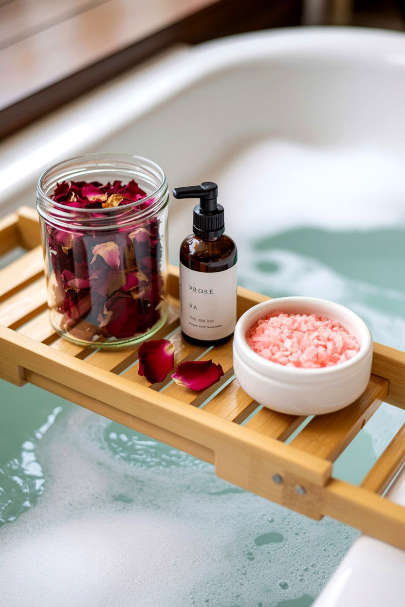 Rose petal bath kit - 25 Valentine's Day Relaxation Gift Basket Ideas