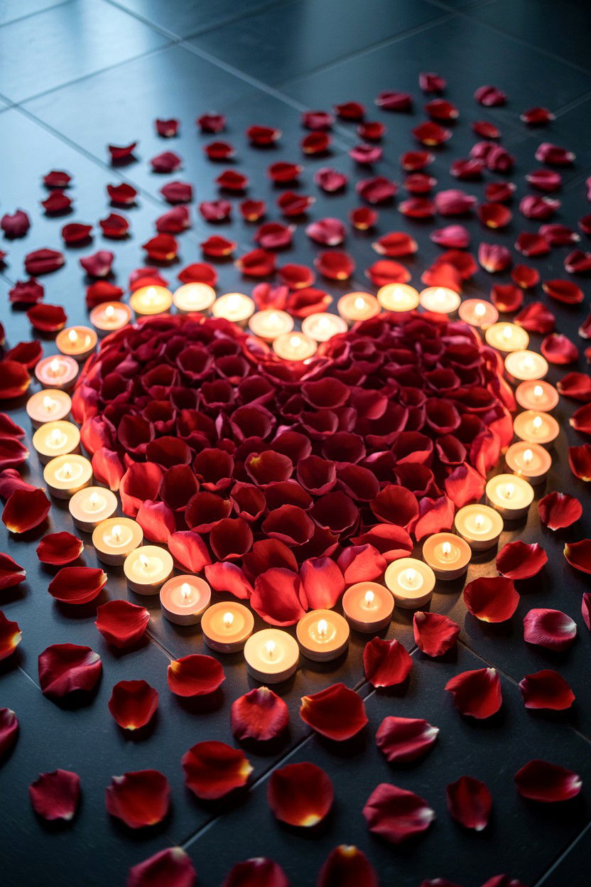 Rose petal tea light display - 25 Valentine's Day Tea Light Ideas
