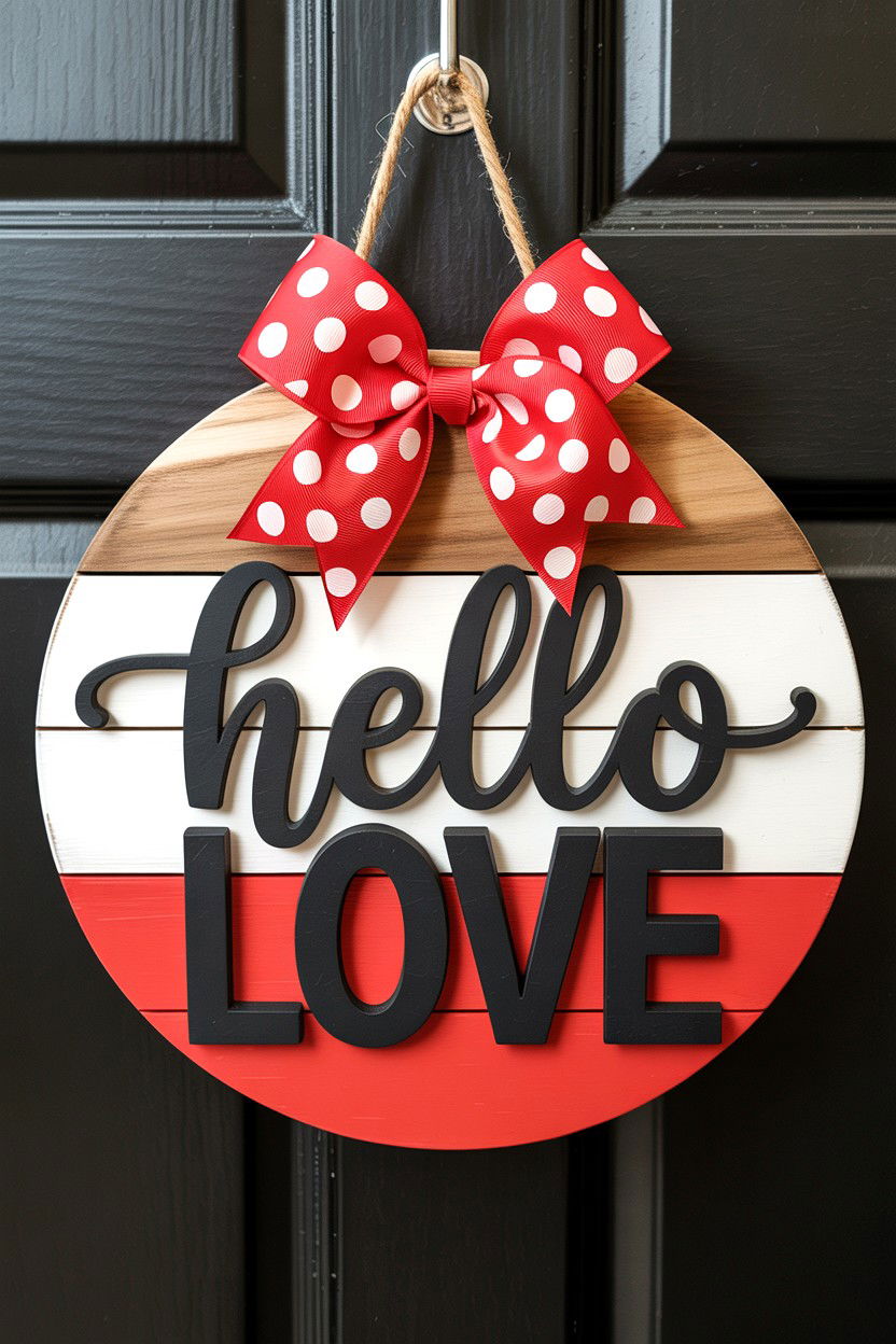 Round Wood Door Hanger - 25 Valentine's Day Wood Sign Ideas
