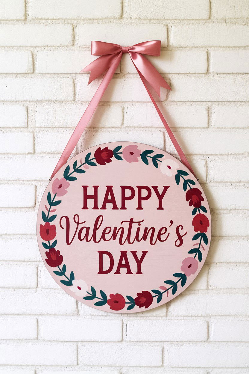 Round Wood Valentine Sign - 25 Valentine's Day Sign Ideas