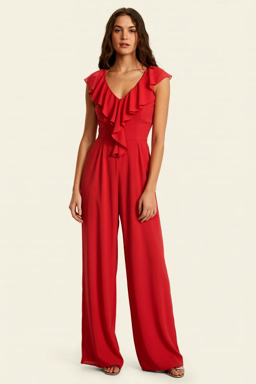 Ruffle Neckline Jumpsuit - 25 Valentine's Day Jumpsuit Ideas
