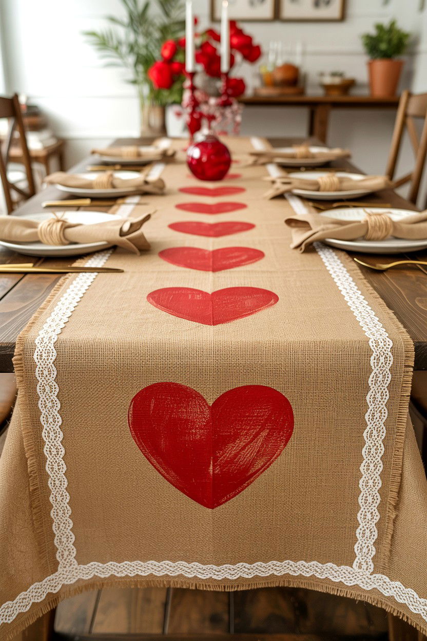 Rustic Burlap Tablecloth - 25 Valentine's Day Table Cloth Ideas
