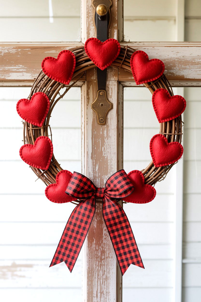 Rustic Farmhouse Felt Wreath - 25 Felt Valentine's Day Wreath Ideas