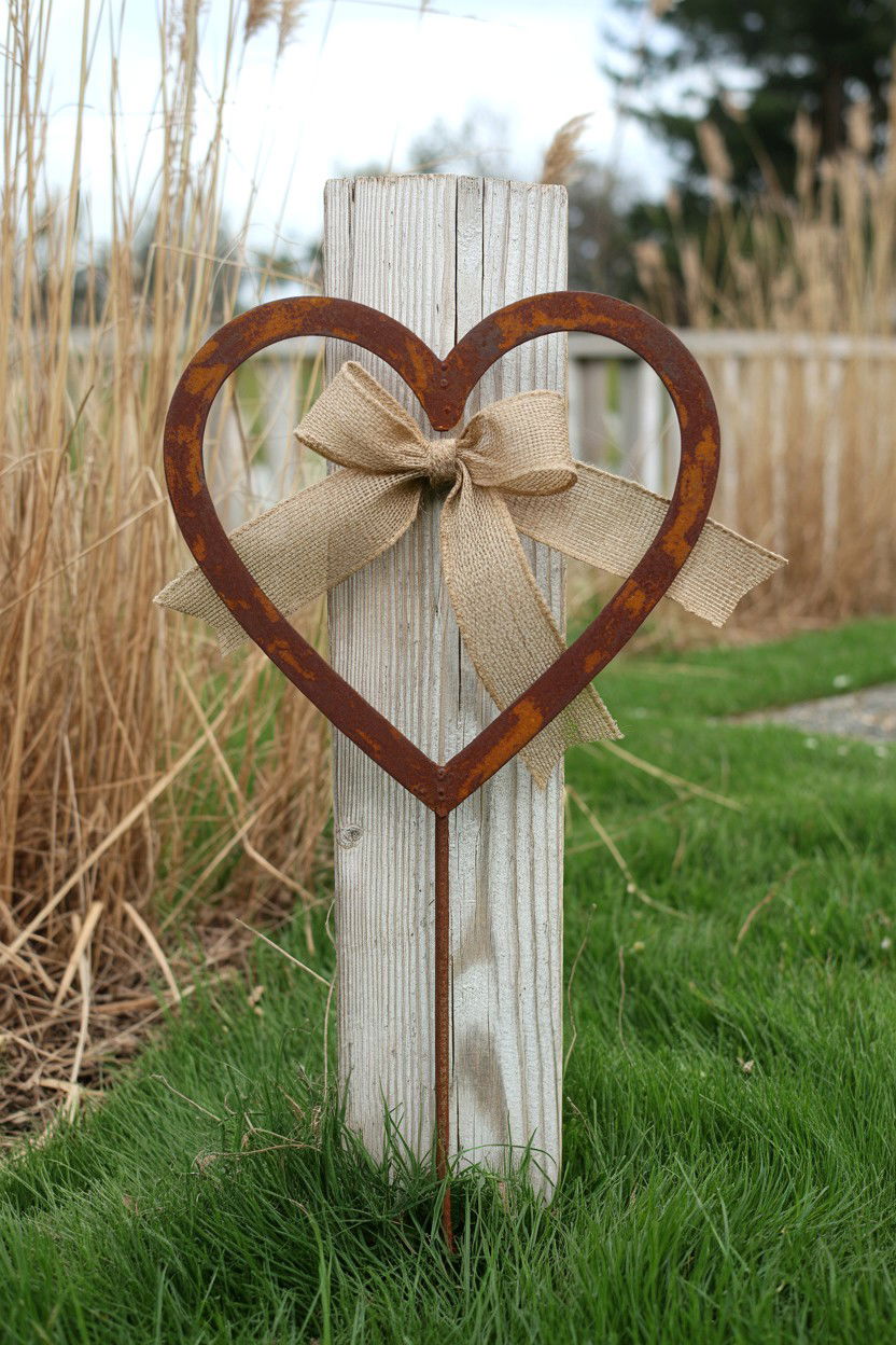 Rustic Heart Stake - 25 Valentine's Day Yard Sign Ideas