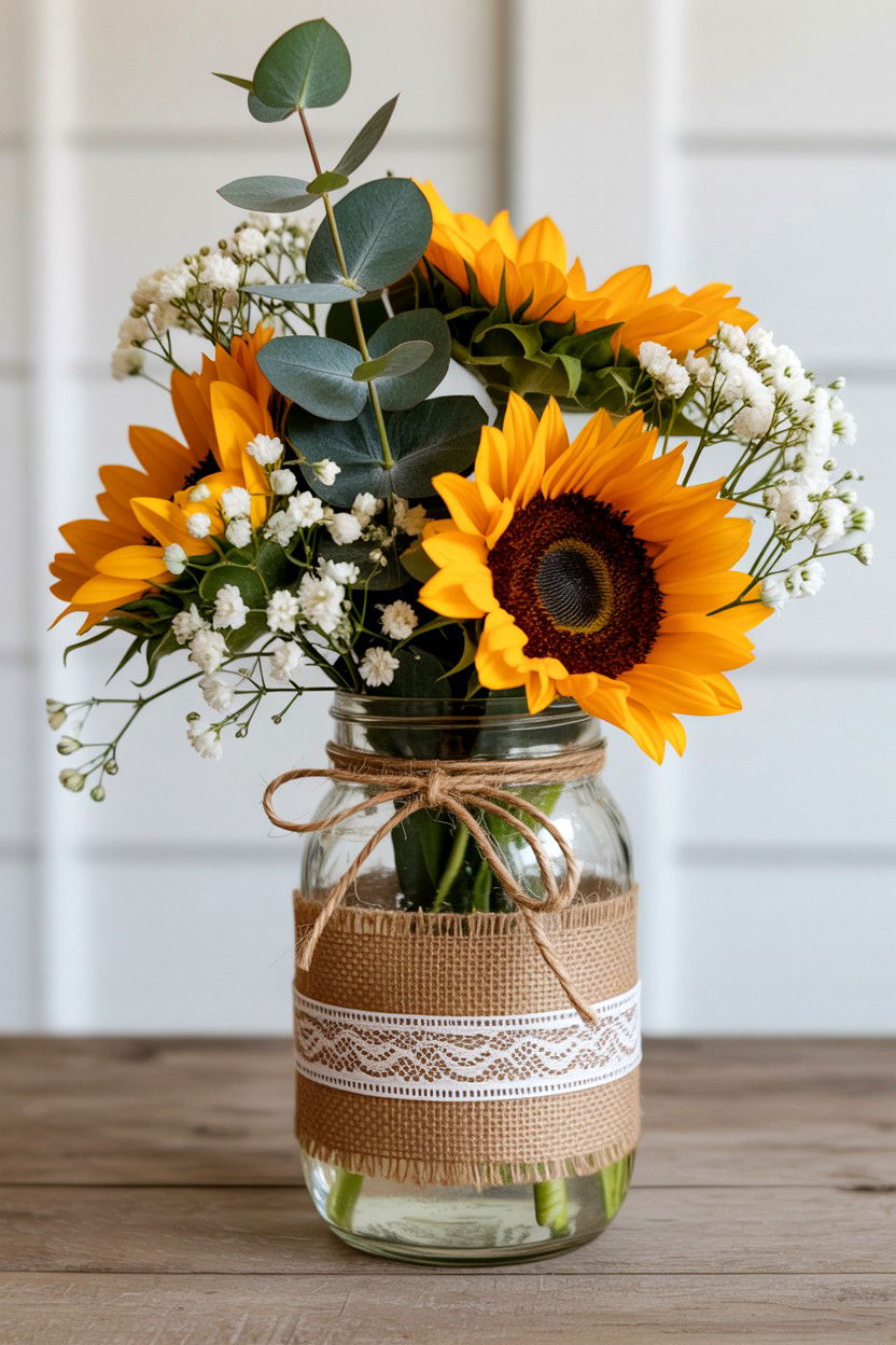 Rustic Mason Jar Floral Arrangement - 25 Valentine's Day Flower Vase Ideas