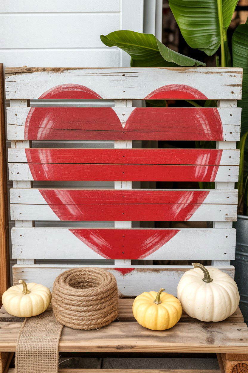 Rustic Pallet Heart Sign - 25 Valentine's Day Porch Sign Ideas