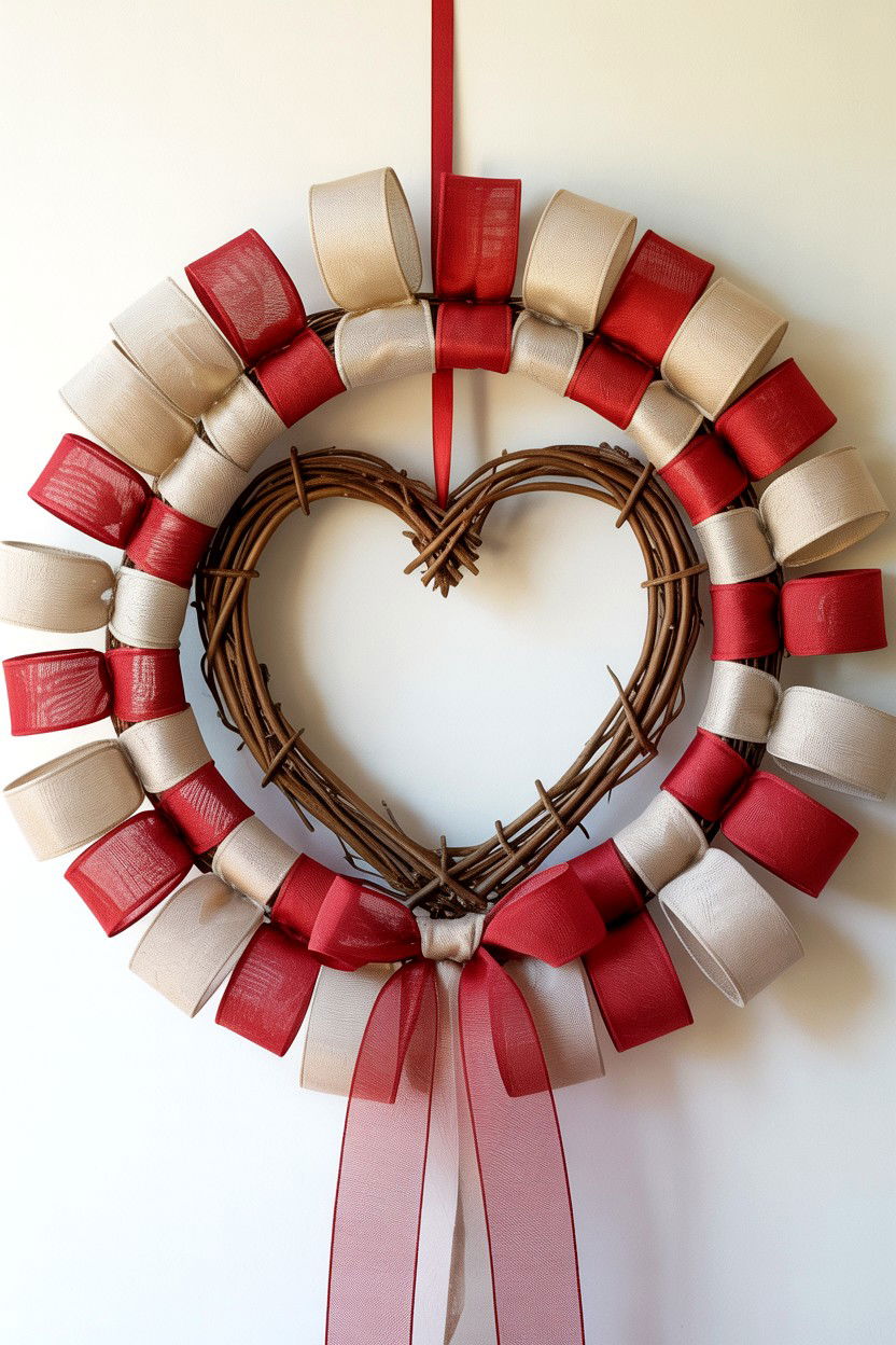 Rustic Ribbon Wreath - 25 Ribbon Valentine's Day Wreath Ideas