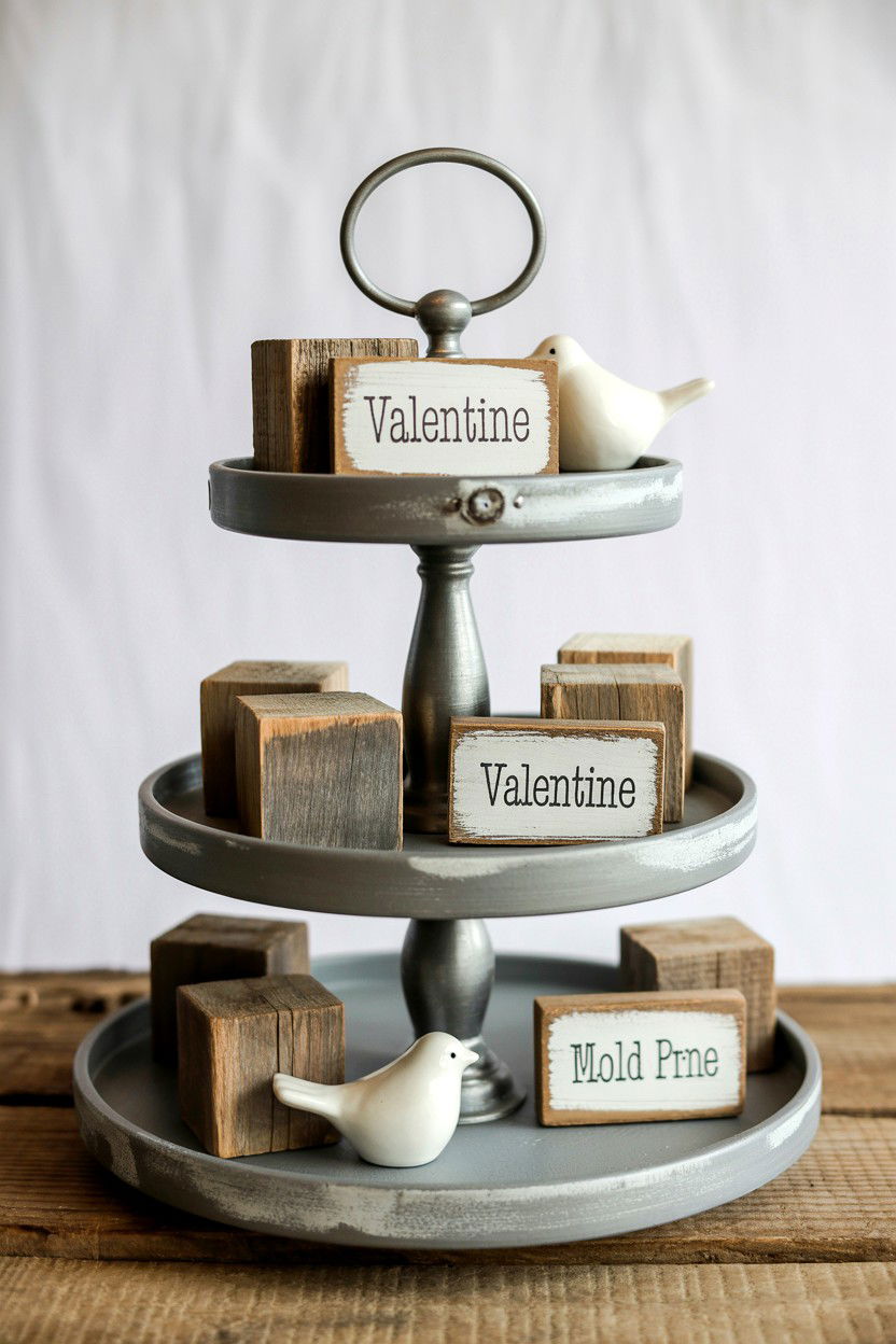 Rustic Tiered Tray Risers - 25 Rustic Valentine's Day Tiered Tray Ideas