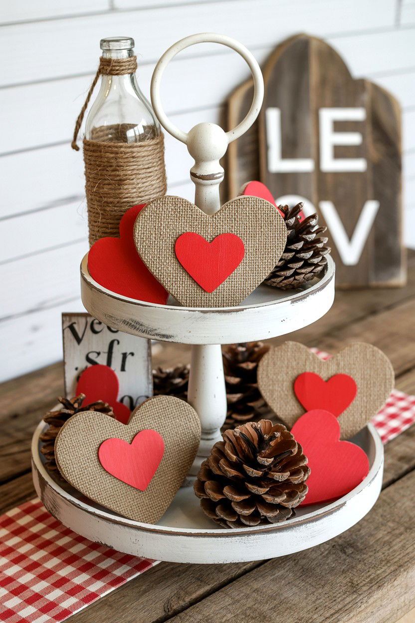 Rustic Valentine Tiered Tray - 25 Valentine's Day Tiered Tray Ideas