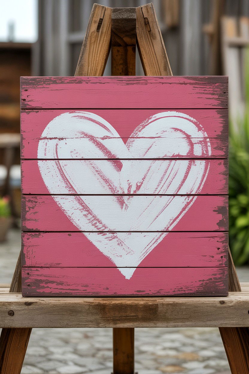 Rustic Wood Canvas - 25 Valentine's Day Canvas Art Ideas