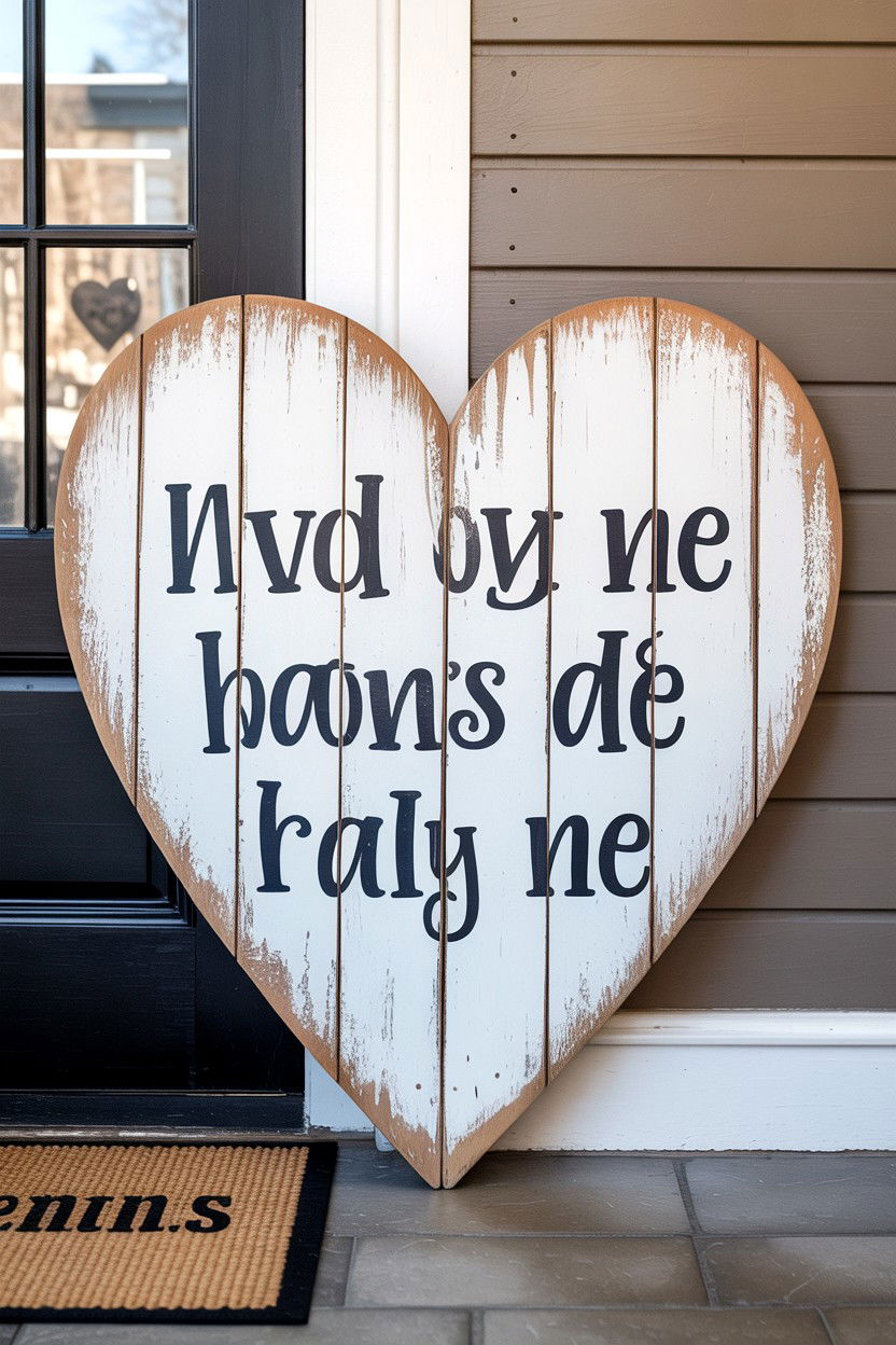 Rustic Wood Heart Sign - 25 Valentine's Day Entry Way Decor Ideas