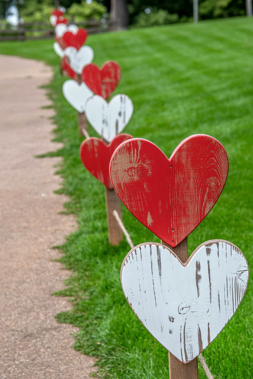 Rustic Wood Hearts - 25 Valentine's Day Pathway Decoration Ideas