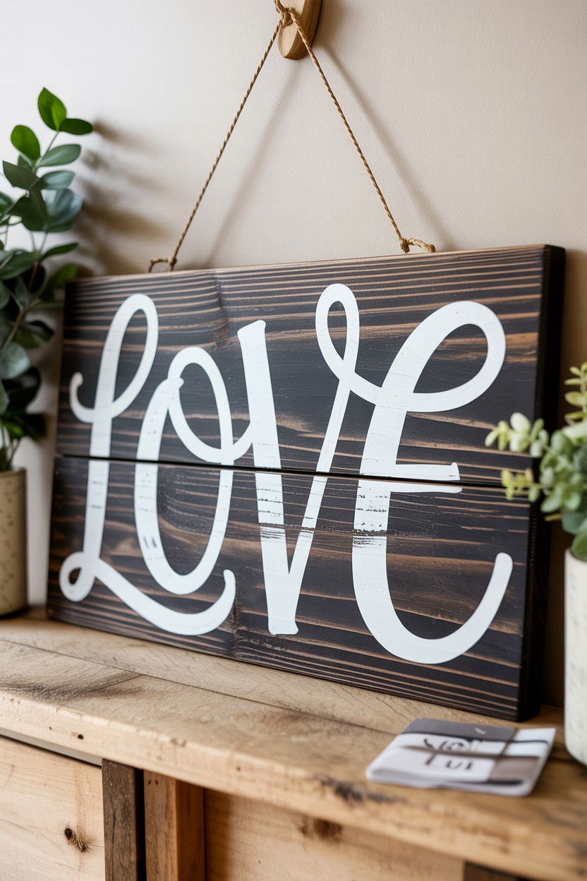 Rustic Wood Love Sign - 25 Valentine's Day Wall Decor Ideas