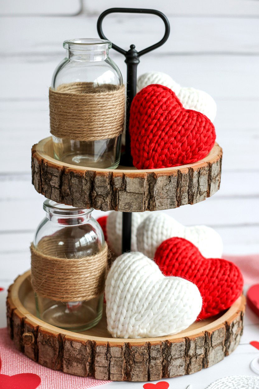 Rustic Wood Tiered Tray - 25 Valentine's Day Tiered Tray Decor Ideas