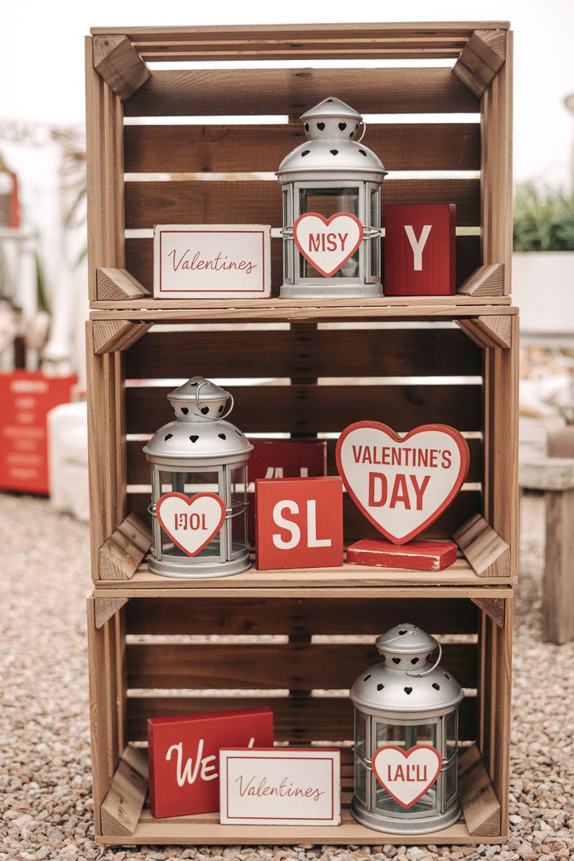 Rustic Wooden Crates - 25 Valentine's Day Porch Decorating Ideas