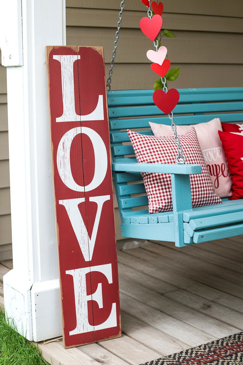 Rustic Wooden Sign - 25 Valentine's Day Porch Swing Ideas