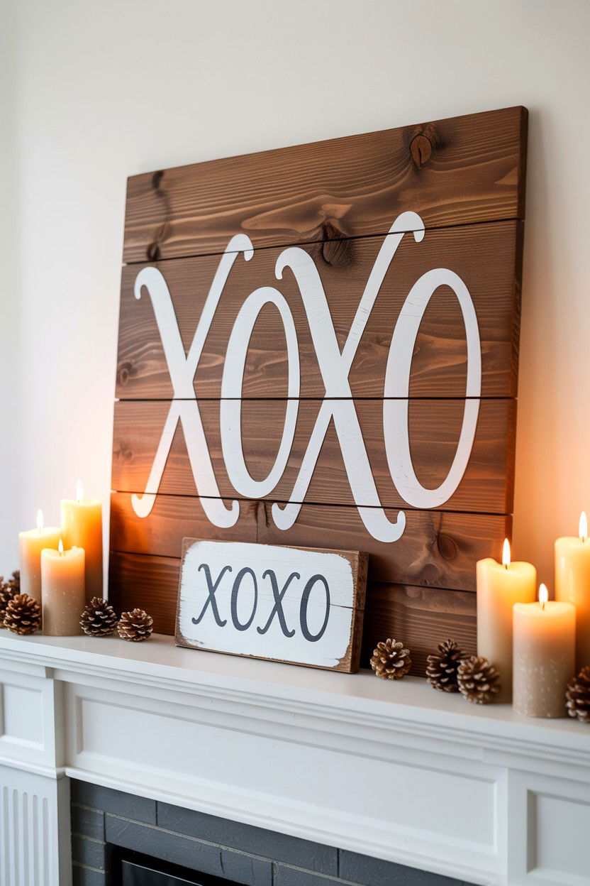 Rustic wood signs - 25 Valentine's Day Mantel Decorating Ideas