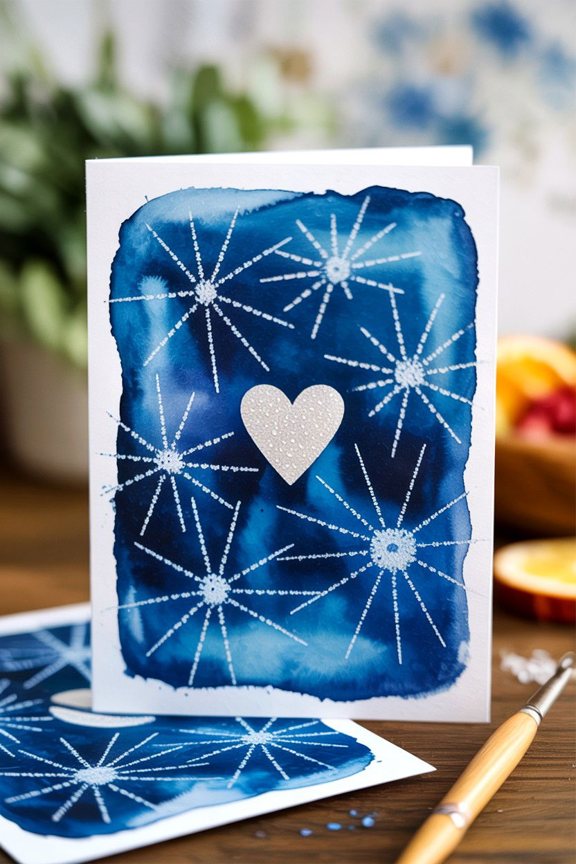 Salt technique watercolor card - 25 Watercolor Valentine's Day Card Ideas