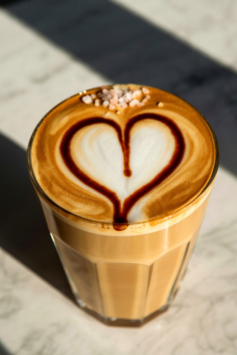 Salted Caramel Heart Latte - 25 Valentine's Day Latte Ideas