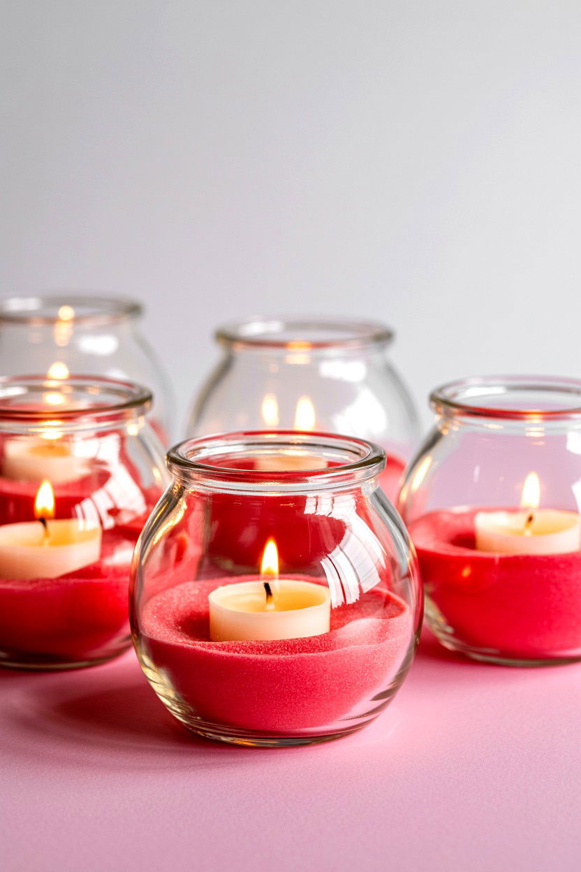 Sand Filled Candle Jars - 25 Valentine's Day Candle Display Ideas
