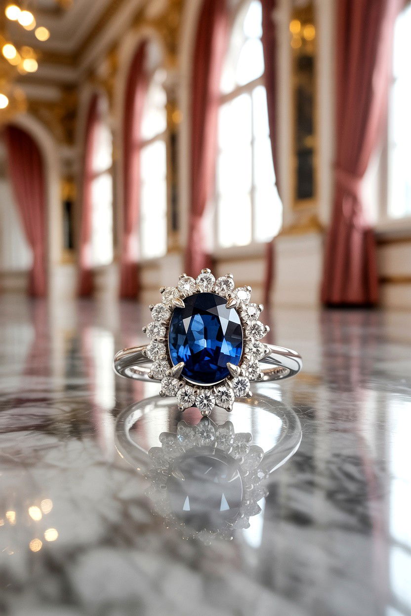 Sapphire Halo Ring - 25 Valentine's Day Birthstone Jewelry Ideas