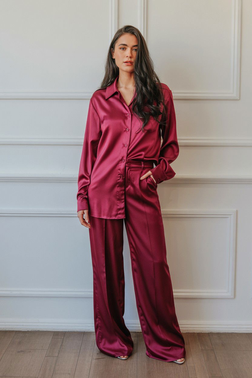 Satin Button Down Set - 25 Valentine's Day Matching Set Ideas