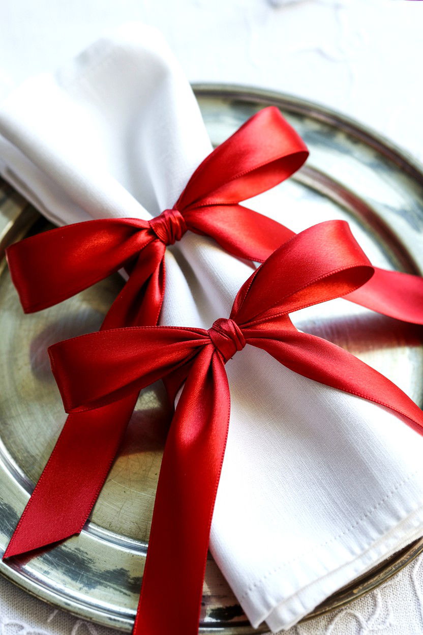 Satin Ribbon Napkin Rings - 25 Valentine's Day Dinner Table Ideas