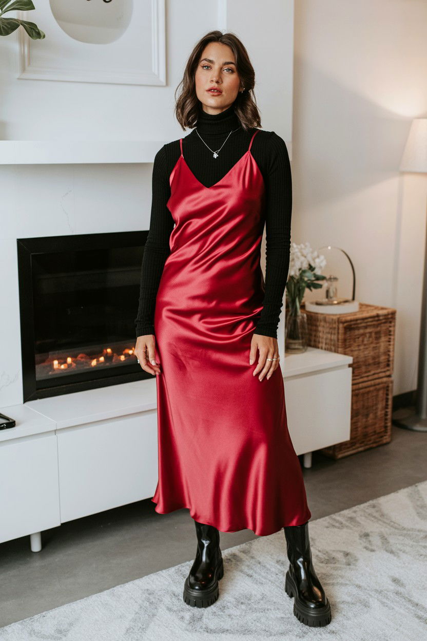Satin Slip Dress - 25 Valentine's Day Winter Outfits