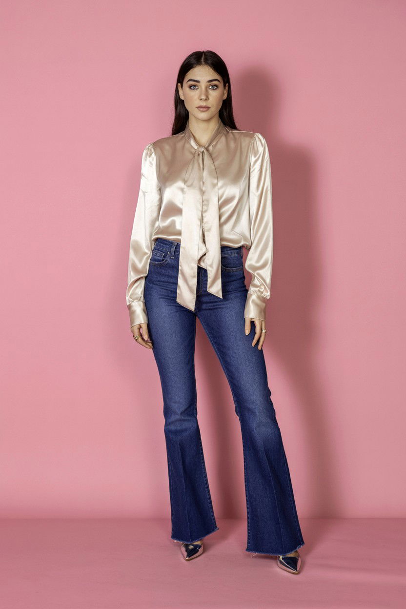 Satin blouse with denim - 25 Valentine's Day Jeans Outfits