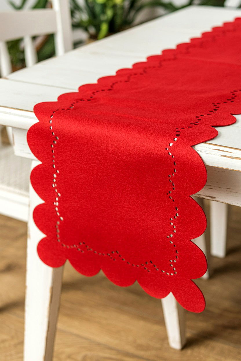 Scalloped Edge Table Runner - 25 Valentine's Day Table Runner Ideas