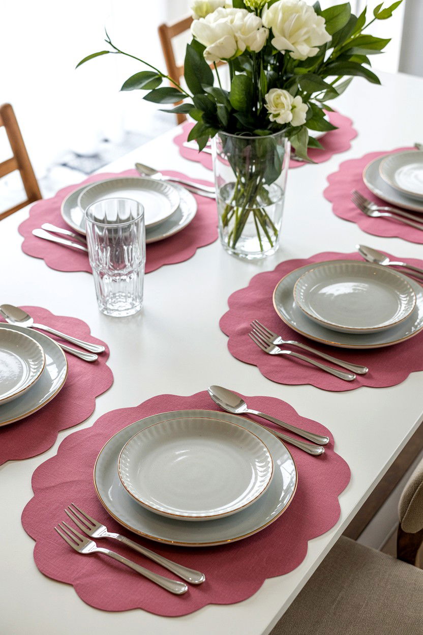 Scalloped edge placemats - 25 Valentine's Day Dining Room Decor Ideas