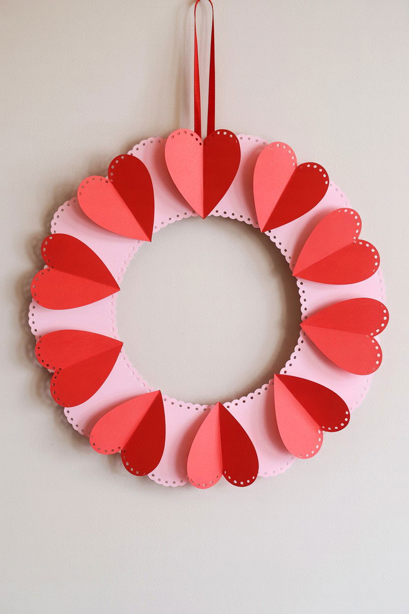 Scalloped paper heart wreath - 25 Vintage Valentine's Day Wreath Ideas
