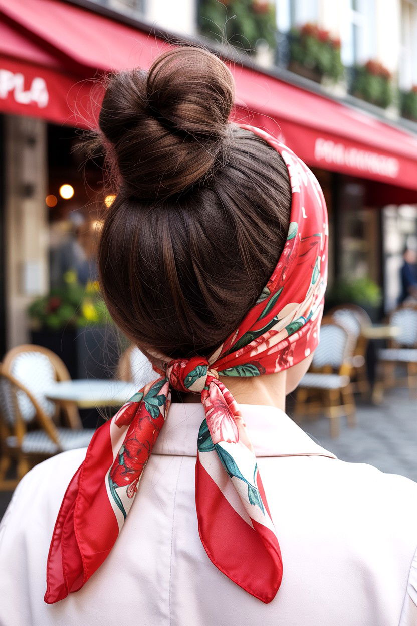 Scarf Wrapped Bun - 25 Romantic Valentine's Day Hairstyles