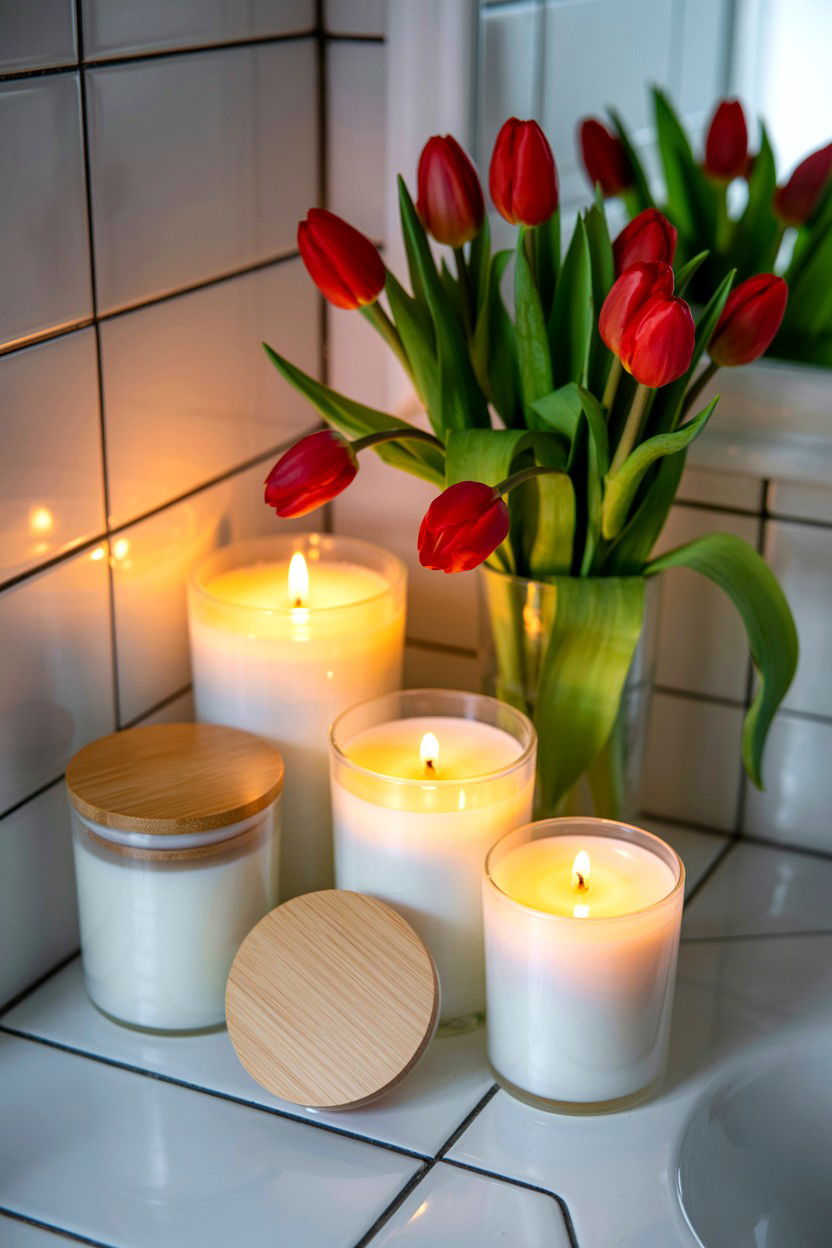 Scented soy candles - 25 Valentine's Day Bubble Bath Ideas