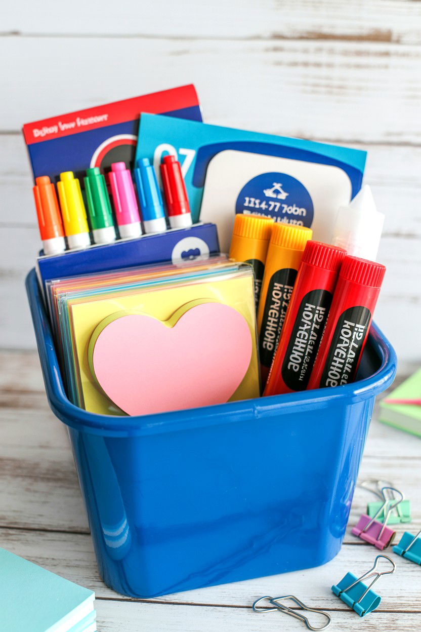 School supply gift basket - 25 Valentine's Day Teacher Gift Basket Ideas