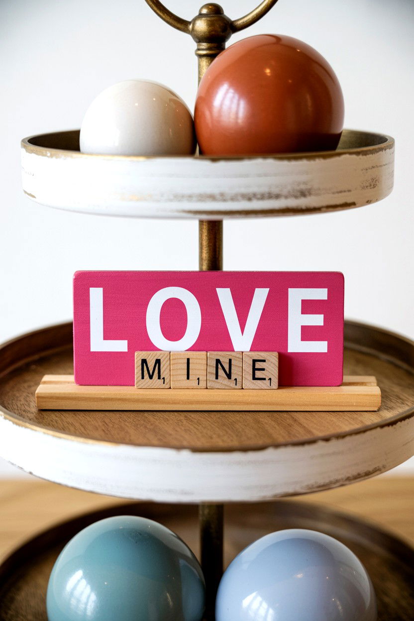 Scrabble Tile Love Sign - 25 Rustic Valentine's Day Tiered Tray Ideas