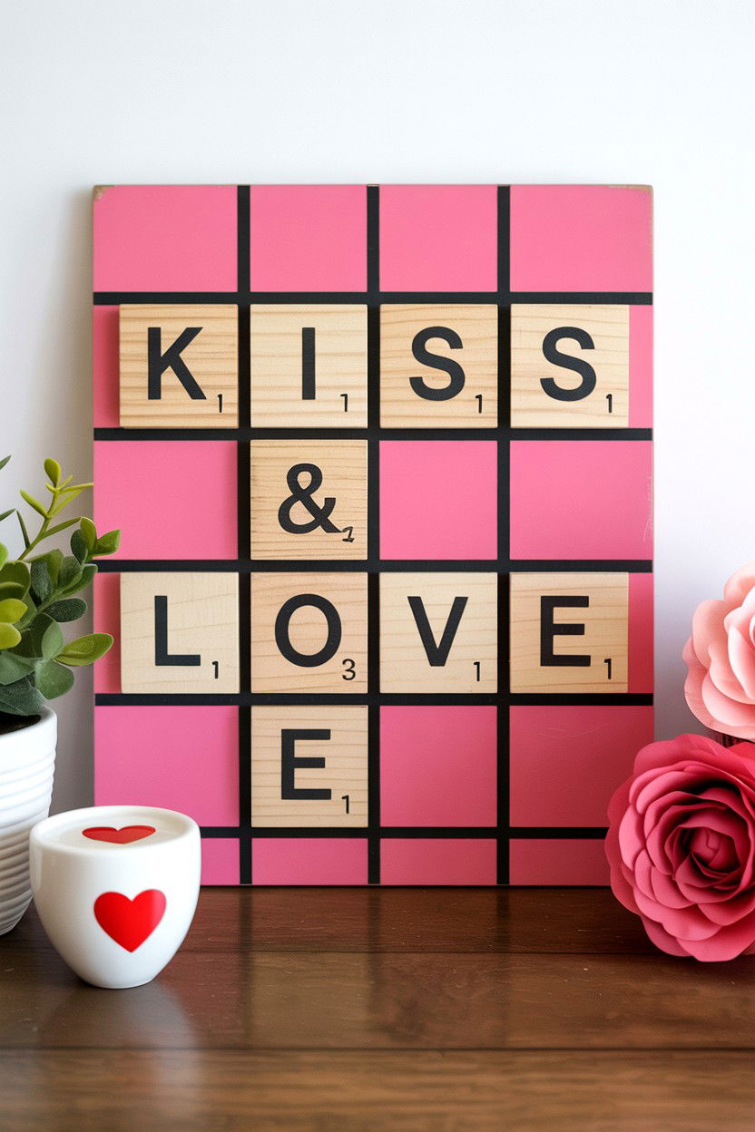 Scrabble Tile Valentine Sign - 25 Valentine's Day Porch Sign Ideas