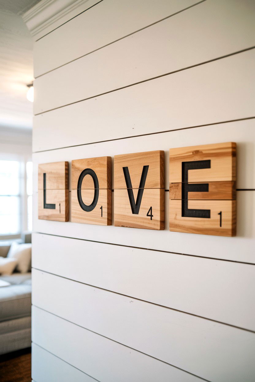 Scrabble tile love sign - 25 Farmhouse Valentine's Day Sign Ideas