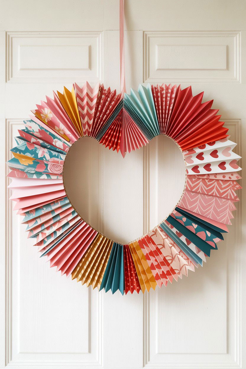 Scrapbook Paper Heart Wreath - 25 Paper Valentine's Day Wreath Ideas
