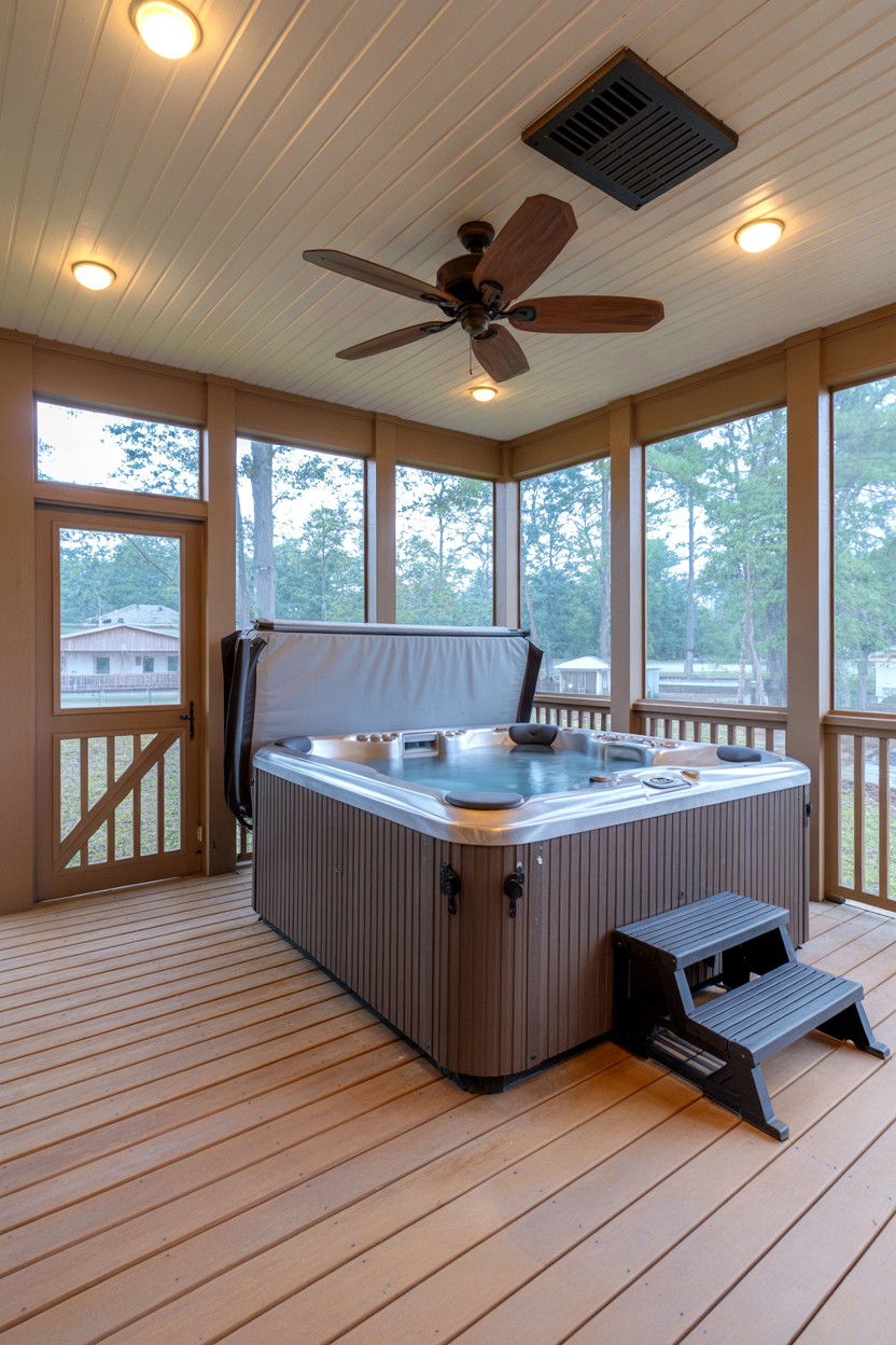 Screened hot tub porch ventilation - 30 backyard hot tub ideas