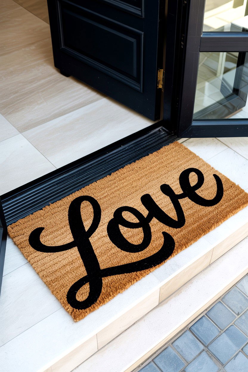 Script Love Doormat - 25 Valentine's Day Welcome Mat Ideas