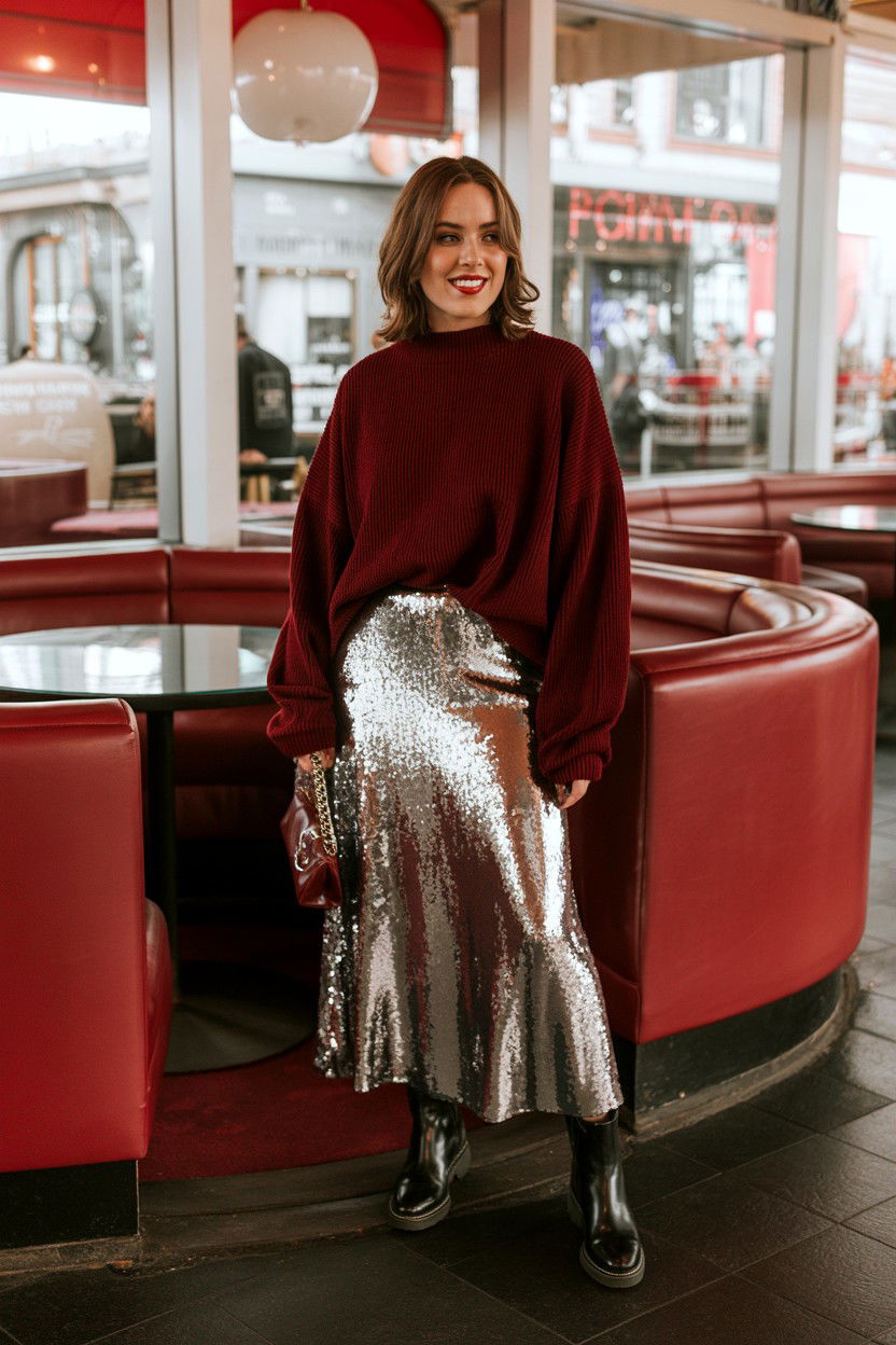 Sequin Skirt Outfit - 25 Valentine's Day Winter Outfits