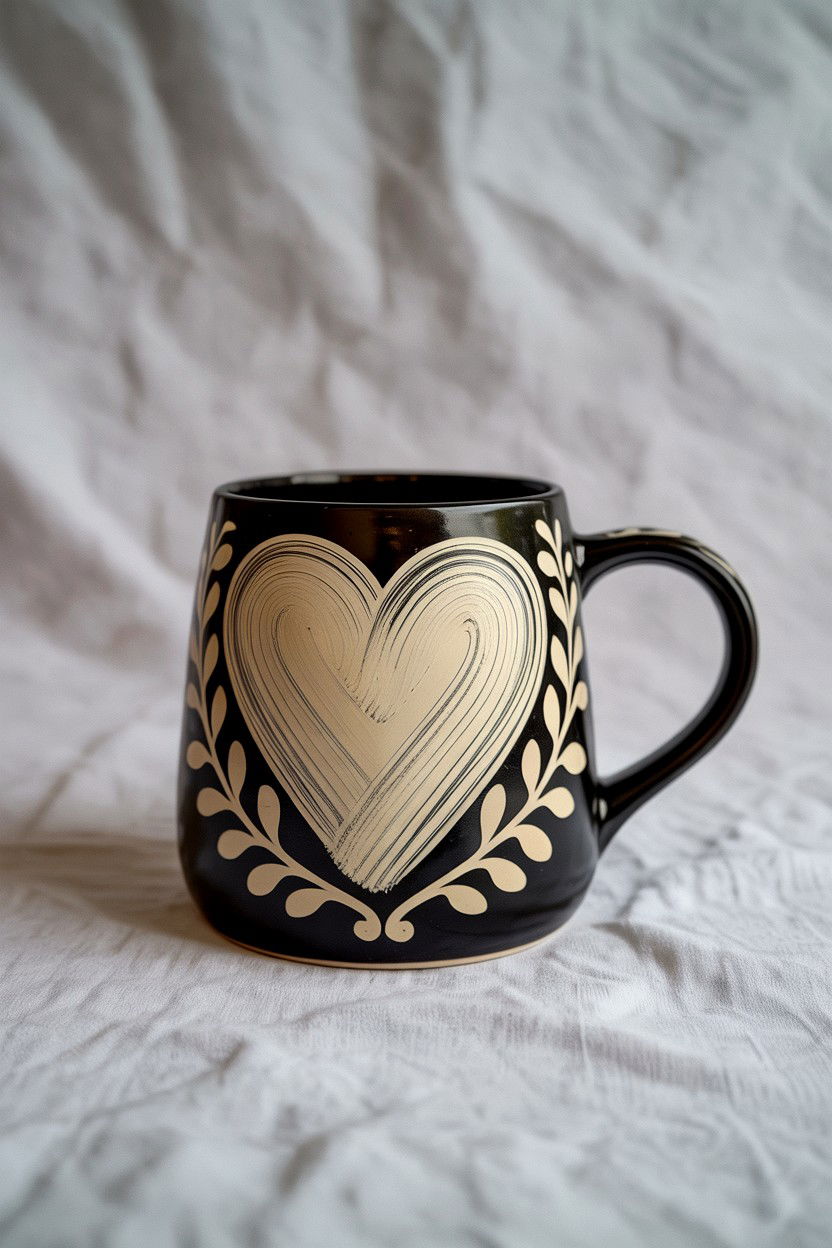 Sgraffito heart mug - 25 Valentine's Day Pottery Class Ideas