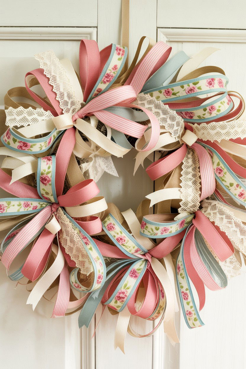 Shabby Chic Ribbon Wreath - 25 Ribbon Valentine's Day Wreath Ideas