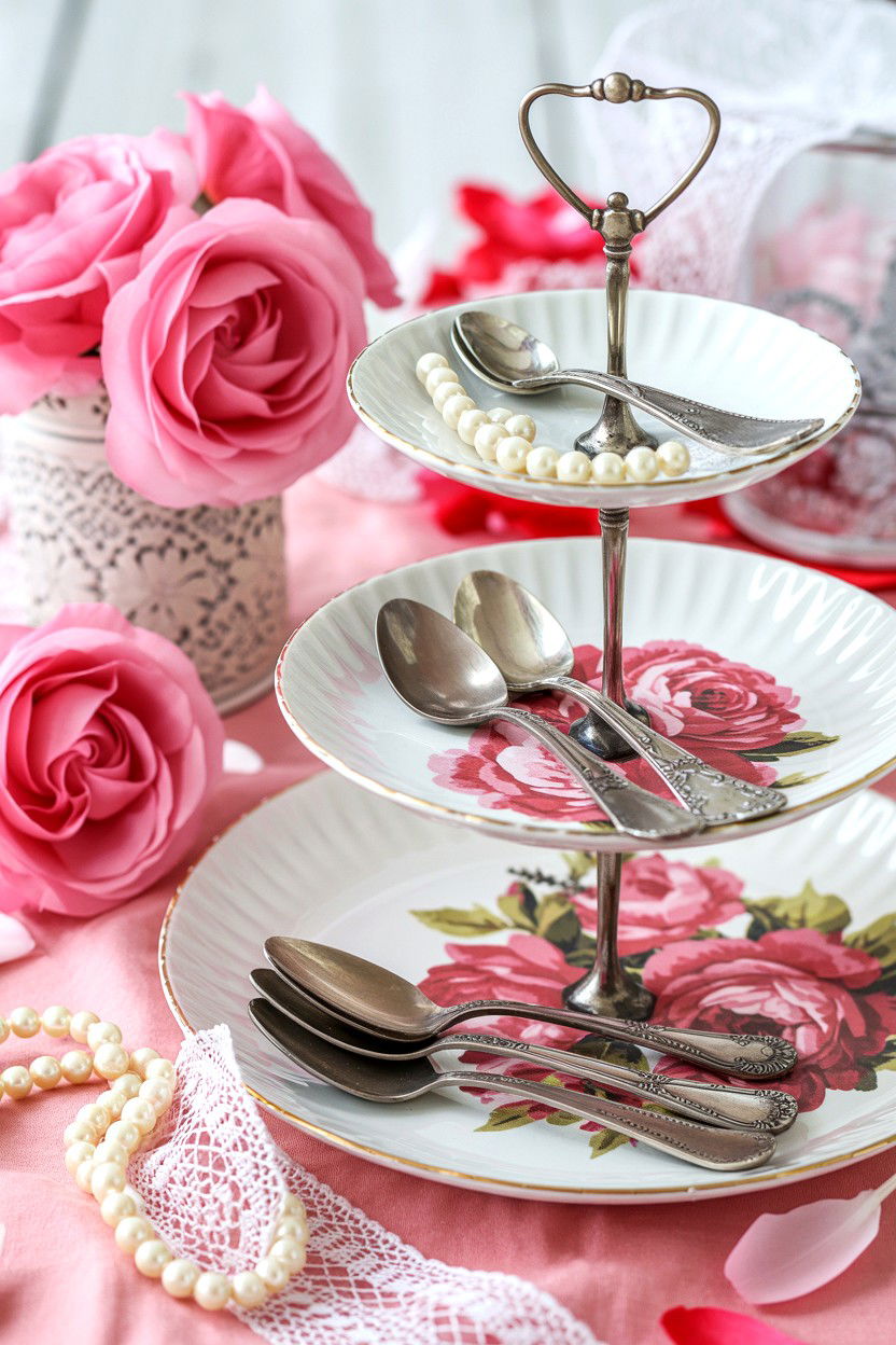 Shabby Chic Valentine Tray - 25 Valentine's Day Tiered Tray Decor Ideas
