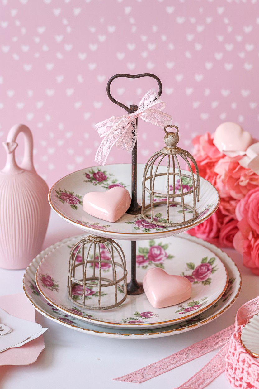 Shabby Chic Valentine Tray - 25 Valentine's Day Tiered Tray Ideas
